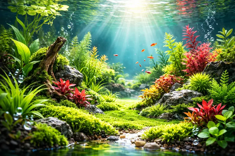 healthy water plants with fish
